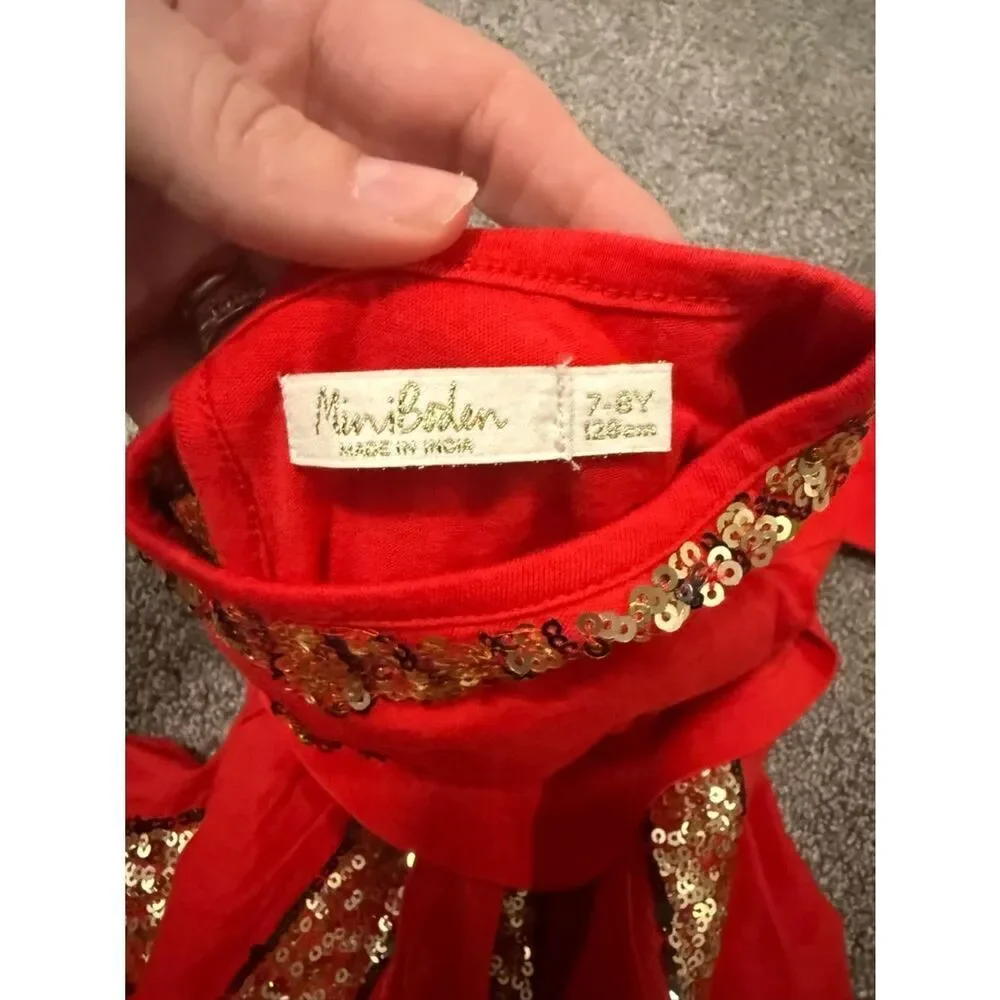 Mini Boden Red Gold Sequin Accents Fancy Dress Sz 7-8